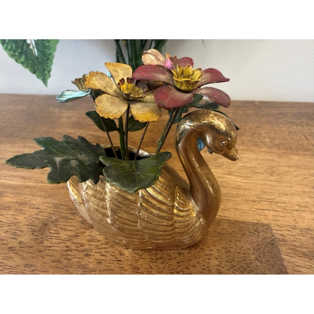 Vintage Brass Swan Planter Metal Flowers Centrepiece Decor‎ Retro Bird Gift